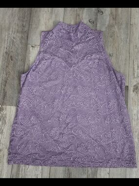 Ashley Stewart Lavender Paisley Lace Mock Neck Sleeveless Top